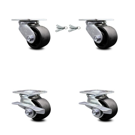Service Caster 3.25 Inch Glass Filled Nylon Caster Set with Ball Bearings 2 Swivel Lock 2 Brake SCC-30CS3420-GFNB-BSL-2-SLB-2